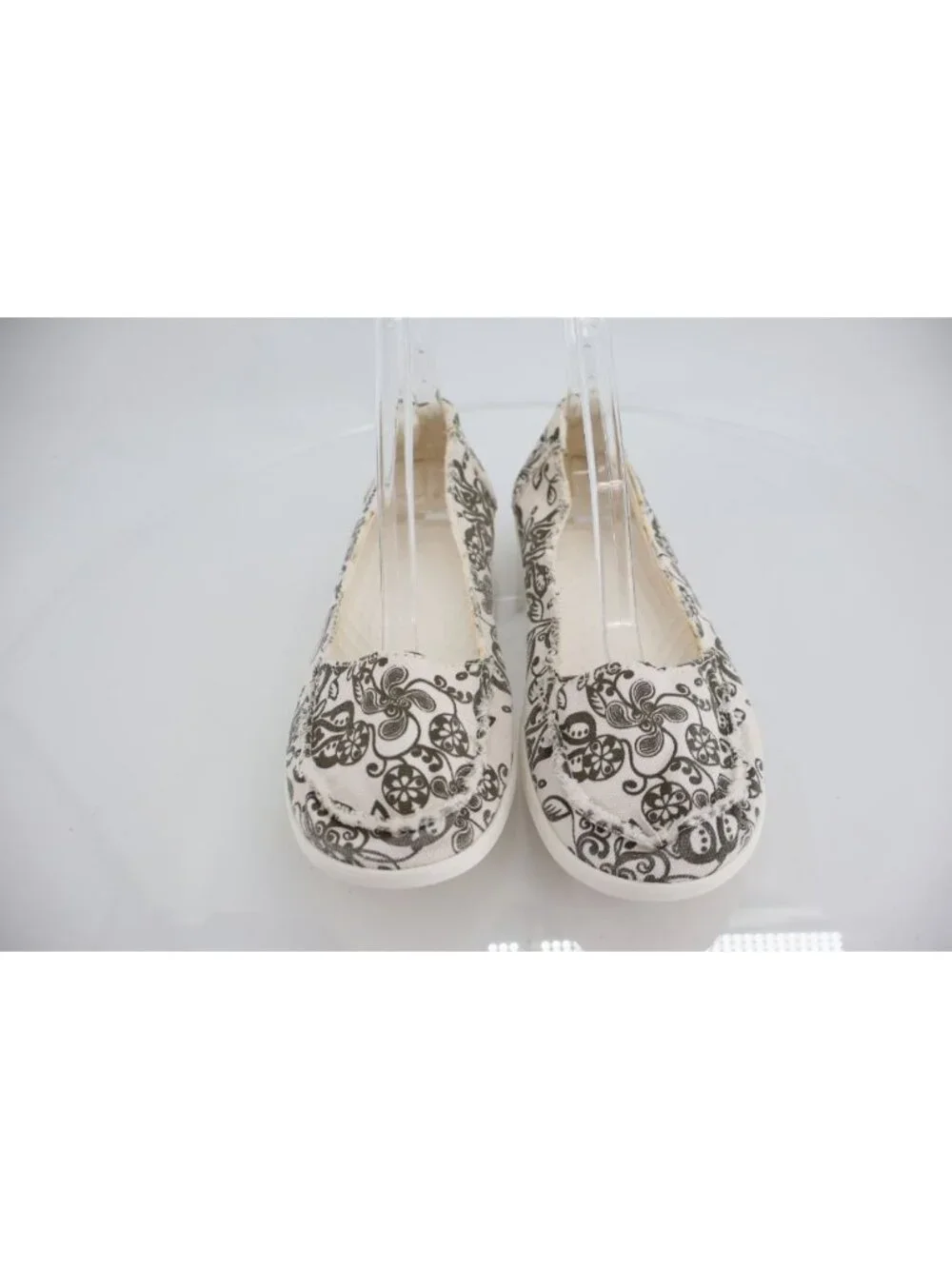 Crocs Santa Cruz White Brown Floral Slip On Canvas Casual Shoes Size 8
